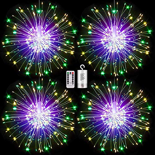 Product Cover FOOING 4 Pack Firework Lights 120 led Copper Wire Starburst String Lights 8 Modes Battery Operated Fairy Lights with Remote,Wedding Decorative Hanging Lights for Party Patio Garden Bedroom Decoration