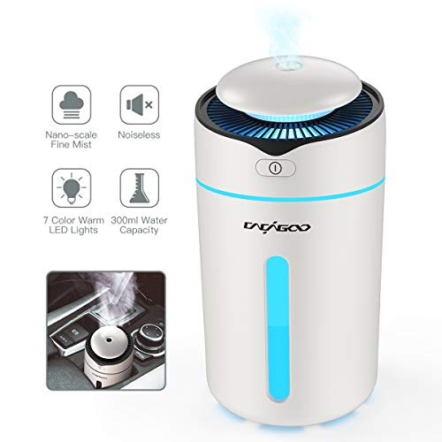 Product Cover CACAGOO Car Humidifier Car Diffuser Cool Mist Air Refresher 300mL USB Ultrasonic Humidifier with 7 Colorful LED Lights, Waterless Auto Shut-Off, for Car Travel Office Baby Room (BPA Free)