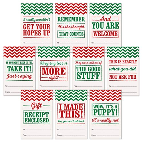 Product Cover 100 Holiday Gift Tags - Funny Gift Labels for Christmas - Self Adhesive - Funny Gift Wrap