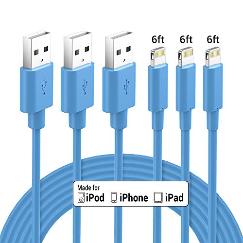 Product Cover Lightning Cable Apple MFi Certified - Nikolable iPhone Charger 3Pack 6ft Lighting to USB A Charging Cord Compatible with iPhone 11 Pro Max XS XR 8 Plus 7 Plus 6s Plus 5S SE iPad Pro and More, Blue
