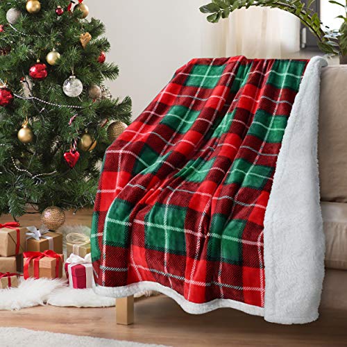 Product Cover Red Buffalo Plaid Christmas Throw TV Sherpa Blanket 50