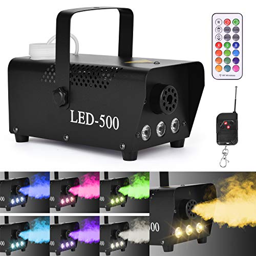 Product Cover Fog Machine, BZBRLZ 500W Smoke Machine with 13 Colorful LED Lights Effect, 2000CFM Fog with 30cm Wired Receiver and 2 Wireless Remote Controls, Perfect for Wedding, Halloween, Christmas Party