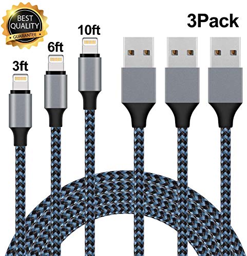 Product Cover iPhone Charger, Cablex Lightning Cable iPhone Charger Cable Nylon Braided iPhone Charging Cable Cord 3FT 6FT 10FT Compatible iPhone XR XS XSMax X 8 8 Plus 7 7 Plus 6 6s Pl (Blue)