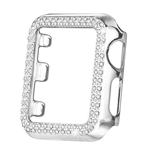 Product Cover Secbolt Bling Case Compatible with Apple Watch 38mm 40mm 42mm 44mm, Full Cover Bumper Screen Protector for iWatch Series 5 4 3 2 1, Silver 38mm