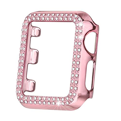 Product Cover Secbolt Bling Case Compatible with Apple Watch 38mm 40mm 42mm 44mm, Full Cover Bumper Screen Protector for iWatch Series 5 4 3 2 1, Rose Pink 38mm
