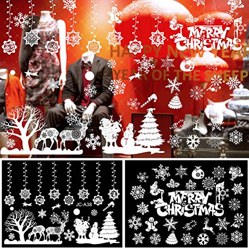 Product Cover Christmas Window Clings Snowflake Stickers Outgeek Xmas Reindeer Christmas Tree Santa Claus Winter Wonderland Ornaments for Party Decorations（2 Sheets）