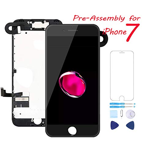 Product Cover Full Assembly for iPhone 7 Screen Replacement 4.7 Inch LCD Touch Digitizer Display with Ear Speaker, Front Camera, Facing Proximity Sensor, Repair Tools A1660, A1778, A1779 (Black)