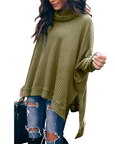 Product Cover PRETTYGARDEN Women's Casual Cowl Neck Solid Long Batwing Sleeve Pullover Tops Waffle Knit High Low Oversized Tunic Sweatshirt