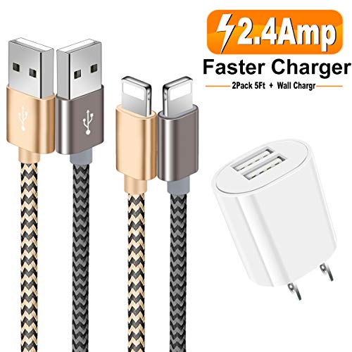Product Cover Phone Fast Charger, 2-Pack 5Ft/1.5M Nylon Braided Phone Charging Cable Data Sync Transfer Cord