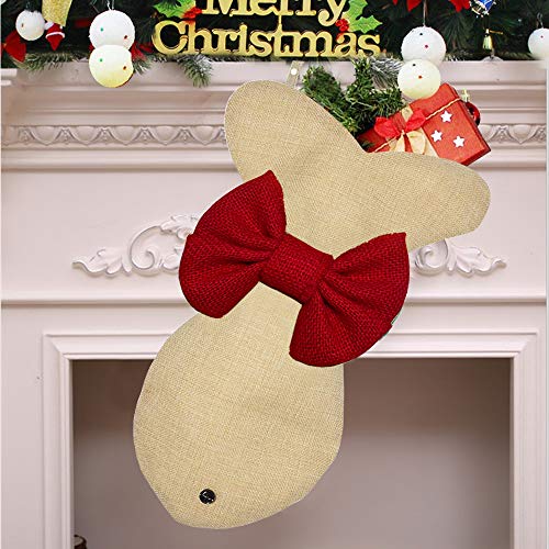 Product Cover Yodofol Pet Dog Christmas Stockings Large Fish Shaped Bow Burlap Hanging Christmas Stockings for Dogs Christmas Decorations (Red - 1 Pack)