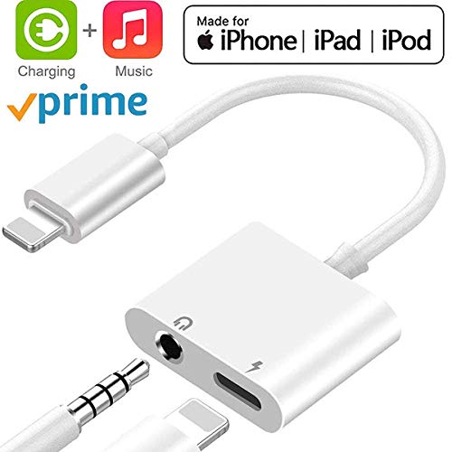 Product Cover Headphone Adapter for iPhone 11 pro Max3.5mm Jack Car Charger AUX Converter Splitter Charge & Audio Cables 2 in 1 for iPhone 7/7 Plus/8/X/10/11/XR/XS/XS Max Dongle Earphone Adaptor Support iOS System