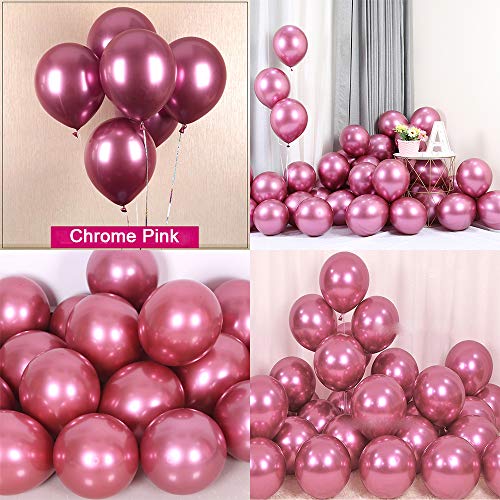 Product Cover Chrome Metallic Balloons for Party 50 pcs 12 inch Thick Latex balloons for Birthday Wedding Engagement Anniversary Christmas Festival Picnic or any Friends & Family Party Decorations-Metallic Pink