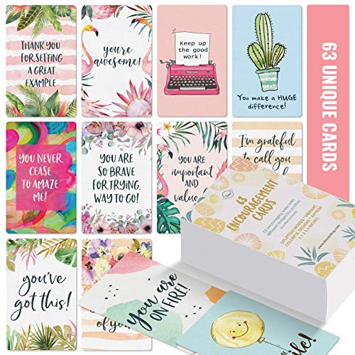 Product Cover Motivational Cards - 63 Unique Inspirational Cards. Business Card Sized Encouragement Cards. Great Gifts for Employees, Thinking of You Gifts, Appreciation Cards, Kindness Cards, Lunch Box Notes