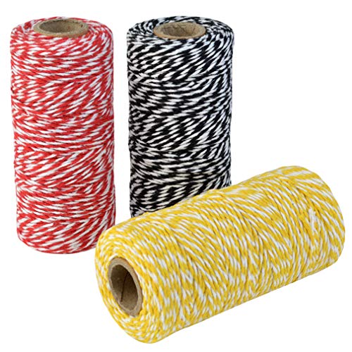Product Cover Topbuti 984 Feet 2mm Cotton Bakers Twine, Christmas Wrapping Twine Gift Packing String Rope Cord for DIY Crafts, Valentine's Day Holiday (Red and White, Black and White, Yellow and White)