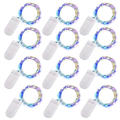 Product Cover 12 Pack Fairy String Lights 2M Multicolor Led Starry String Lights Battery Operated Copper Wire for DIY Decoration Christmas Patio Wedding Party (Multicolor)