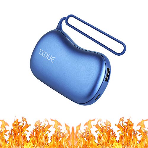 Product Cover TXDUE Hand Warmer with Silicone Soft Rope, 5200mAh Electric Rechargeable Portable Pocket Hand Warmers Power Bank Double-Side Quick Heating Heat for Outdoor Sports Winter Gifts for Women Men Blue