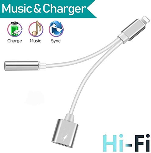 Product Cover (Apple MFi Certified) 2 in 1 Converter Splitter Cable Aux Audio Adaptor, Lightning to 3.5mm Headphone Jack Adapter, to Compatible with iPhone 7/8/7 Plus/8 Plus/X/XS/XR Support for iOS 12