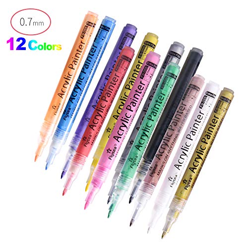 Product Cover Acrylic Paint Pens, l'aise vie Acrylic Paint Marker Pens for Rock Painting, Wood, Metal, Plastic, Glass, Paper, Canvas, Fabric, Mugs, Scrapbooking Craft, Card Making (12 colors)