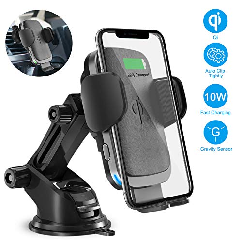 Product Cover Wireless Car Charger Mount, Cshidworld Auto Clamping 10W/7.5W Qi Fast Charging Car Mount, Windshield Dashboard Air Vent Phone Holder Compatible with iPhone 11 Xs Max XR 8 Plus (Black-New)