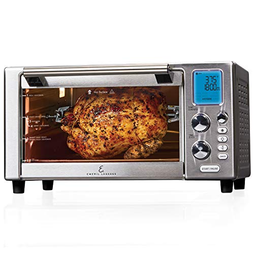 Product Cover Emeril Lagasse Power Air Fryer 360 Standard sized with Accessory Pack Better Than Convection Ovens Replaces a Hot Air Fryer Oven, Toaster Oven, Rotisserie, Bake, Broil, Slow Cook, Pizza, Dehydrator & More. Emeril Cookbook. Stainless Steel.