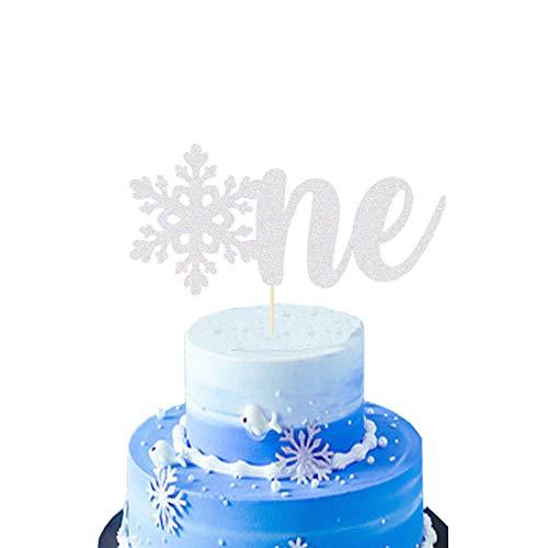 Product Cover HEETON Snowflake One Cake Topper Silver Snowflake Winter First Birthday Winter Onederland 1st Party Decorations Supplies Baby Boy Girl