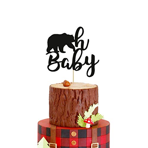 Product Cover HEETON Lumberjack Baby Shower Cake Topper Bear Oh Baby Rustic Hunter Theme Woodland Baby Shower Party Supplies Decorations