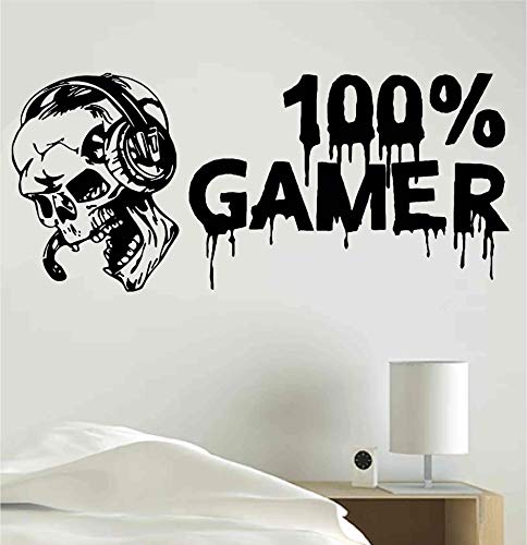 Product Cover 100% Gamer Skull Headset Video Game Gaming Vinyl Sticker Decal - Room Decor Wall Art Mural Home Decoration Bedroom (Designs 18)