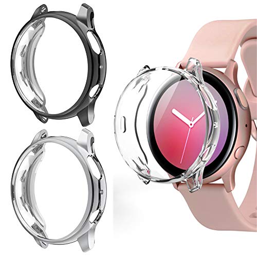 Product Cover 3 Pack for Samsung Galaxy Watch Active 2 44mm, Full Around Protection Cover, Flexible TPU Anti-Scratch Bumper, Black/Silver/Crystal Clear