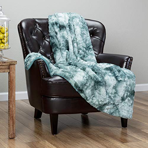Product Cover Chanasya Fuzzy Faux Fur Throw Blanket - Light Weight Blanket for Bed Couch and Living Room Suitable for Fall Winter and Spring (50x65 Inches) Tan Teal