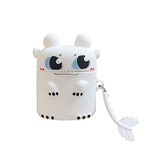Product Cover BONTOUJOUR AirPods Case, Super Cute Creative Big Eyes Long Tail Sitting Dragon Elf Baby Shape AirPods Case, Cool Soft Silicone Cover Earphone Protection Skin for AirPods1&2-White
