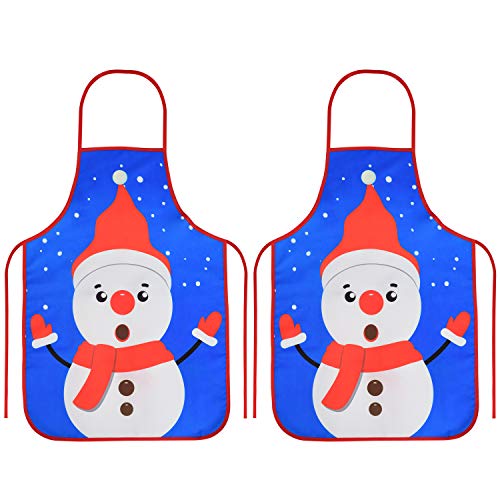 Product Cover 2Pack Chistmas Apron, Holiday Kitchen Apron Christmas Santa Claus/Elk/Snowman/Elf Style Decoration Apron for Christmas Dinner Party Cooking Baking Crafting House Cleaning Kitchen (Color A)