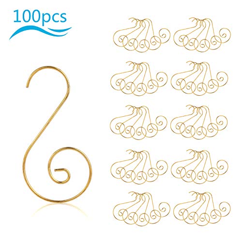 Product Cover KAKOO Ornament Hooks, 100pcs Christmas S-Shaped Hooks Ornament Hangers for Party Christmas Balls Christmas Tree Decoration (Gold)