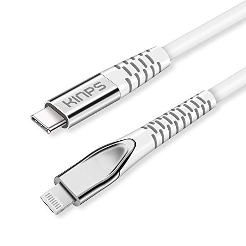Product Cover KINPS Apple MFI Certified (10ft/3m) USB C to Lightning Fast Charging Cable Compatible with iPhone 11/11Pro/11 Pro Max/X/XS/XR/XS MAX, Supports Power Delivery(for Use with Type C Chargers), White-TPE
