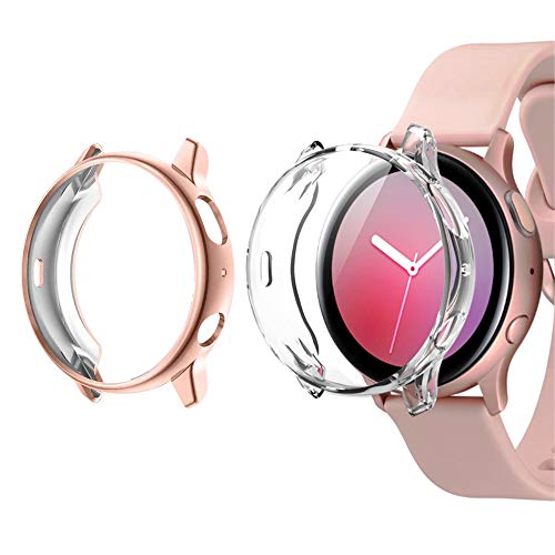 Product Cover 2 Pack Case for Samsung Watch Active 2 40mm, Full Around Protection Active2 Cover, Flexible TPU Anti-Scratch Bumper, Rose Gold/Crystal Clear