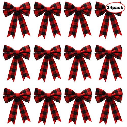 Product Cover WILLBOND Buffalo Plaid Bows Christmas Bows Holiday Decorative Bows for Christmas Party Supplies, 5 x 7 Inch (Color Set 2, 24)