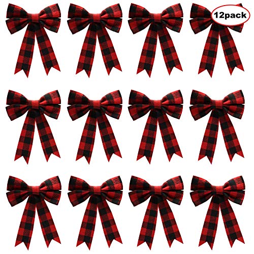 Product Cover WILLBOND Buffalo Plaid Bows Christmas Bows Holiday Decorative Bows for Christmas Party Supplies, 5 x 7 Inch (Color Set 2, 12)