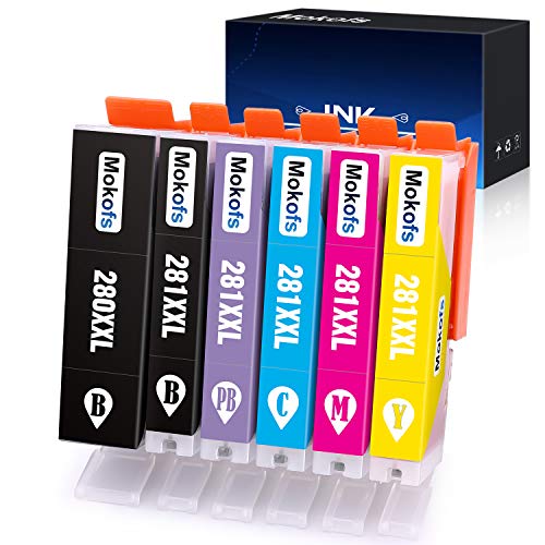Product Cover Mokofs Compatible Replacement for Canon 280 281 Ink Cartridges XXL, 6 Colors, Work on Canon Pixma TS8120 TS8220 TS8320 TS9120 Printer (Pigment Black, Black, Photo Blue, Cyan, Magenta, Yellow)