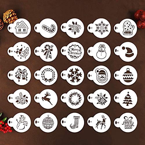 Product Cover 25 Pieces Christmas Cookie Stencils Set,Cupcake and Fondant Stencil Set, Cookie Cutter Embossing Mold Suitable for Christmas Cookie Cake Decoration
