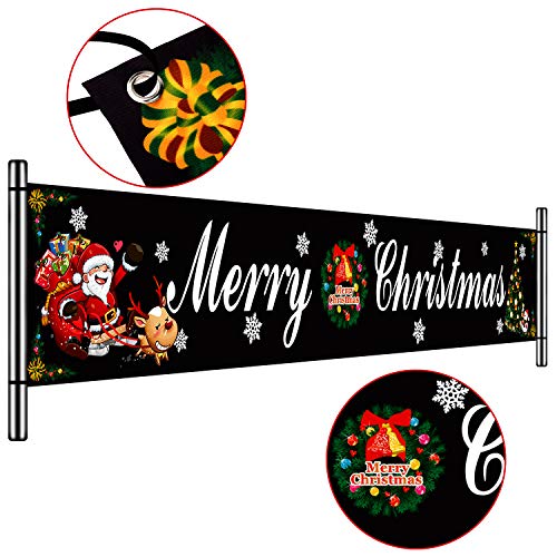 Product Cover Huge Red Black Plaid Merry Christmas Banner Large Xmas Sign Decorations with Delicate Print for Xmas House Home Outdoor Party Decor, 9.8 x 1.6 Feet (Style Set 2)
