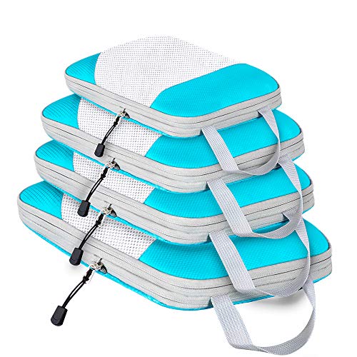 Product Cover 4 Pack Compression Packing Cubes, Expandable Luggage Packing Organizers with Space Saving Double Zipper, Breathable Top Mesh Organize and Compress Storage Bags for Travel（Sky Blue）