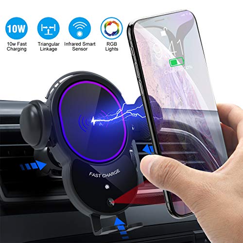 Product Cover [Upgraded]Wireless Car Charger Mount-Triangle Linkage Automatic Clamping 10W Qi Fast Charging Air Vent Phone Holder,Infrared Sensing Compatible with iPhone 11 Pro Max Xs XR X 8,Samsung S10 S9 Note 10