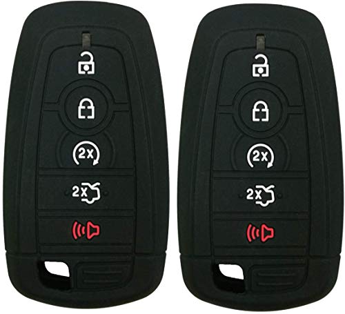 Product Cover KOSMIQ Car Ford Fusion Key Fob Skin Cover 2 Pieces Keyless Remote Holder Protector Case 5 Buttons F150 F250 F350 F450 F550 Edge Explorer Mustang F-150 Raptor (Black Black)