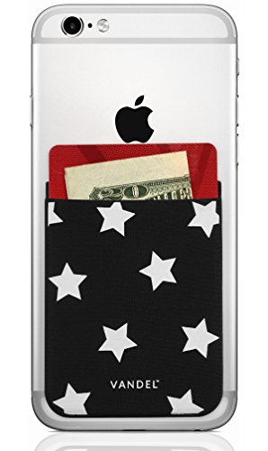 Product Cover Vandel Pocket: Stick On Fabric Cell Phone Wallet | Credit Card Holder for Back of Smartphone Case | Stretchy Fabric Adhesive Sleeve Compatible with All Devices | Star Print