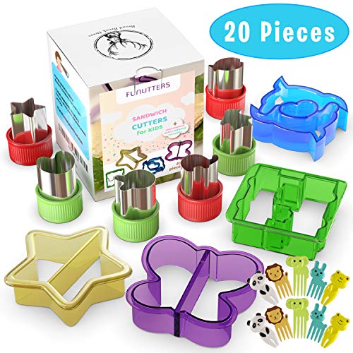 Product Cover Sandwich Cutters for Kids - 20 pcs/set - Mini Cookie Cutters Set - Vegetable and Fruit Cutters with Food Picks for kids