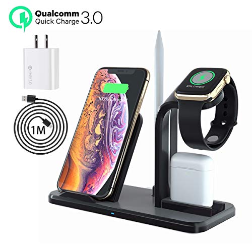 Product Cover LA GUAPA Wireless Charger, Qi-Certified 10W Wireless Charging Station Stand Dock, Compatible with iPhone Wireless Charger iPhone 11/11 Pro/11Pro Max/XS Max/XR Galaxy Note 10+/S10+ Huawei P30 Pro