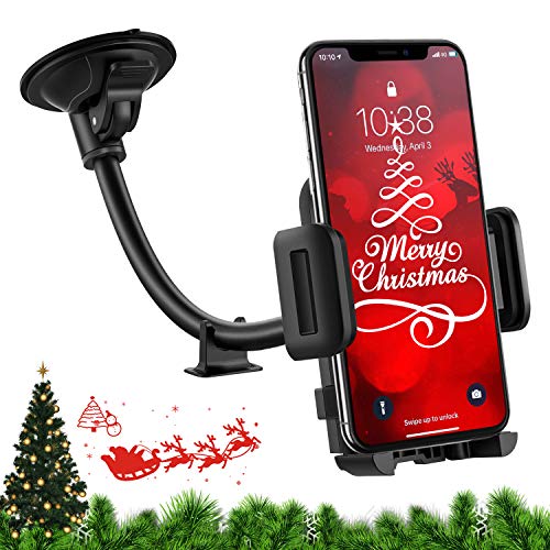 Product Cover Car Phone Mount, Upgraded Windshield Car Phone Holder, Long Arm Washable Suction Cup Car Mount, One Button Release Clamp Compatible with iPhone 11 Pro MAX/XS MAX/XR/X/8/7/6Plus etc