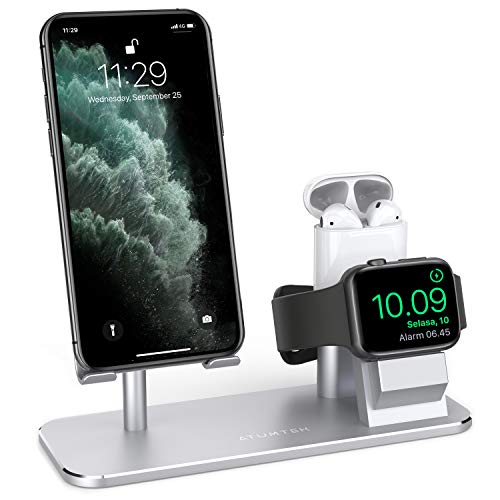 Product Cover ATUMTEK 3 in 1 Cell Phone Stand, Stand Charging Dock Compatible with Apple Watch and AirPods, Adjustable Desktop Stand for iPhone, Apple Watch 4/3/2/1/ 44/42/40/38mm, AirPods 1/2/Pro, iPad and More