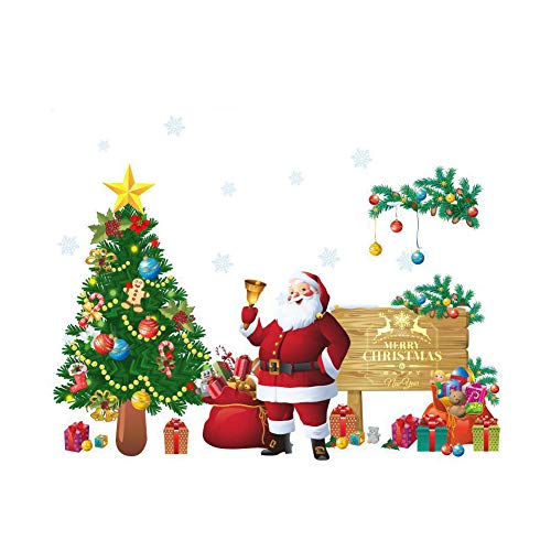 Product Cover Santa Claus Christmas Tree Wall Decals Christmas New Year Peel and DIY Stickers Decoration for Home Office Nursery Decor