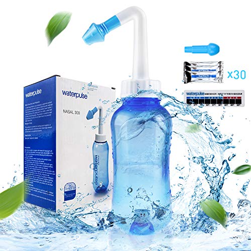 Product Cover Neti Pot Sinus Rinse Bottle 300ml, Nose Cleaner, Nasal Irrigation System with 30 Nasal Wash Salt Packets and Sticker Thermometer for Adult & Kid BPA Free