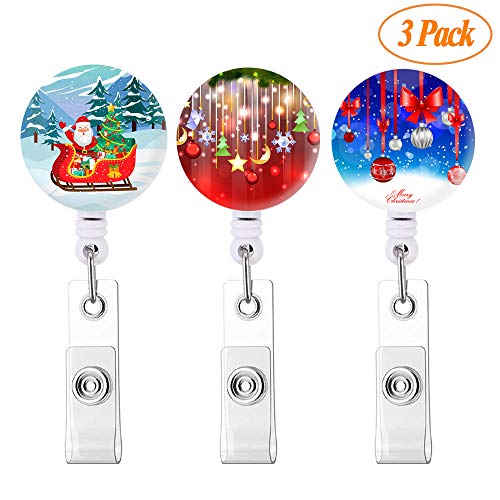 Product Cover Badge Reel Retractable Badge Holder Carabiner with Alligator Clip On ID Card Holders (3Pack Merry Christmas)